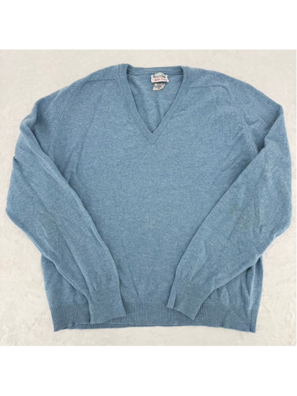 Vtg 70s Alan Paine Sweater 100% Pure Lambswool Blue V Neck Heritage Preppy 44/L